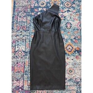 Bardot Oriella Vegan Leather One Shoulder Midi Dress Black Womens‎ Size M US6